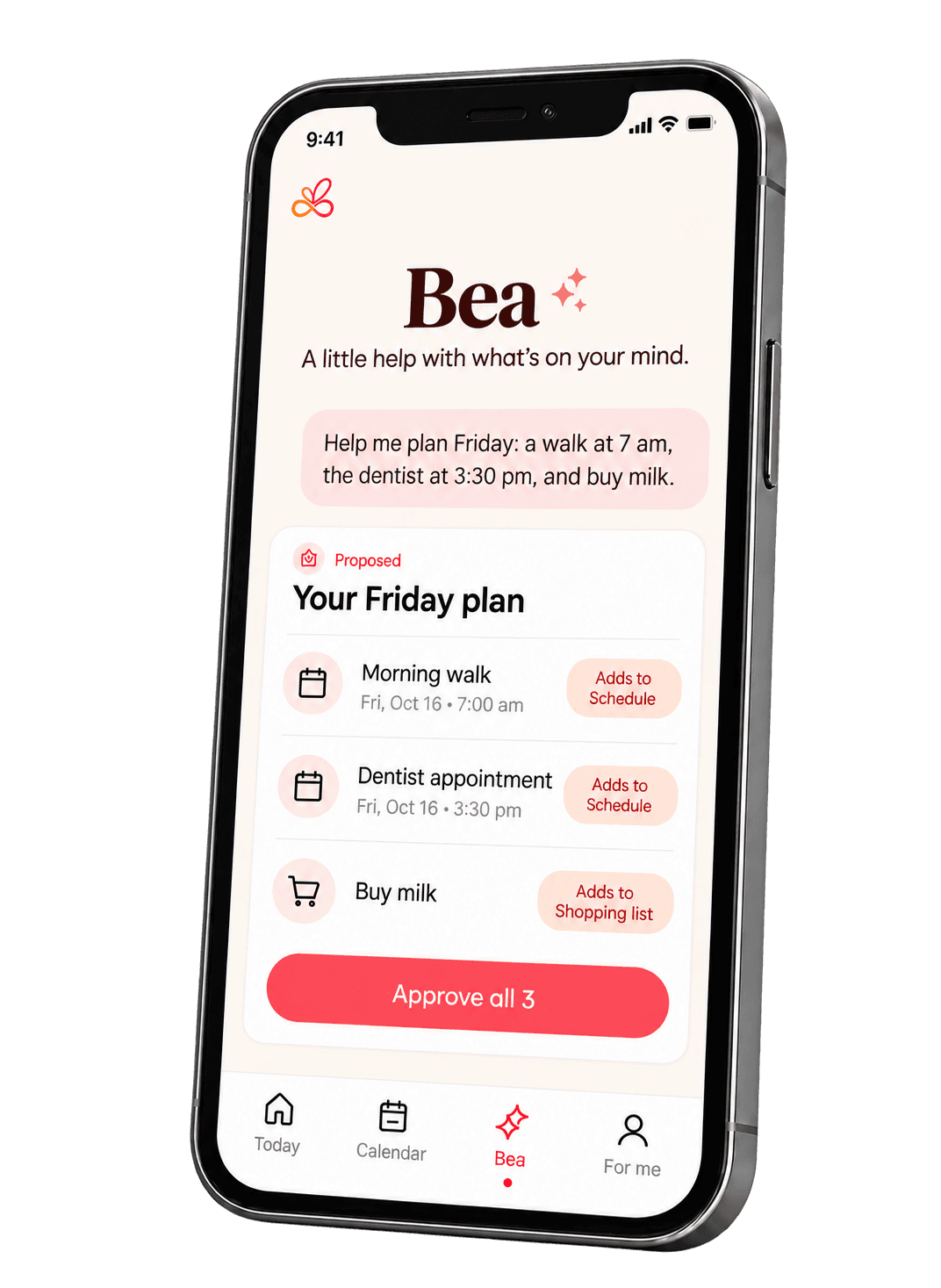Beyond Mom on a phone: Bea turns a request into a Friday plan to review.